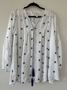Kaktus Embroidered Blue Star Tunic Top/ Swim Coverup